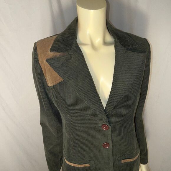 Olive Green Corduroy Sport Coat | Elbow Patches | Equestrian Academia Style | 90 - Picture 3 of 16